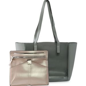 Gray See Thru Pocket Tote Shoulder Length Handbag with organizer insert #G